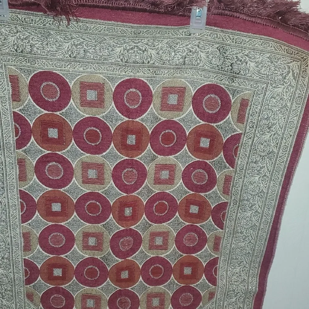 Alzahraa Pink and Gold Patterned Tapestry Prayer Rug 42x26 Inches